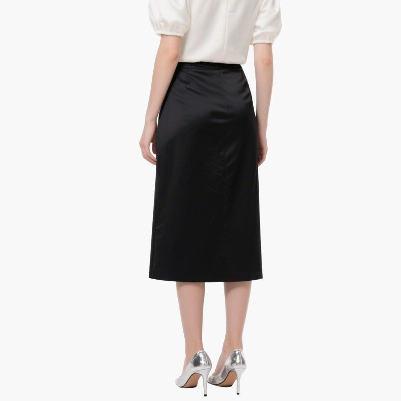 Elegant Women's Satin Off-Shoulder Blouse & High-Waisted Skirt Set