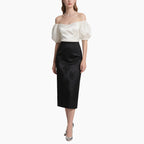 Women's Elegant Off-Shoulder Blouse & Embroidered Pencil Skirt Set