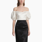 Women's Elegant Off-Shoulder Blouse & Embroidered Pencil Skirt Set