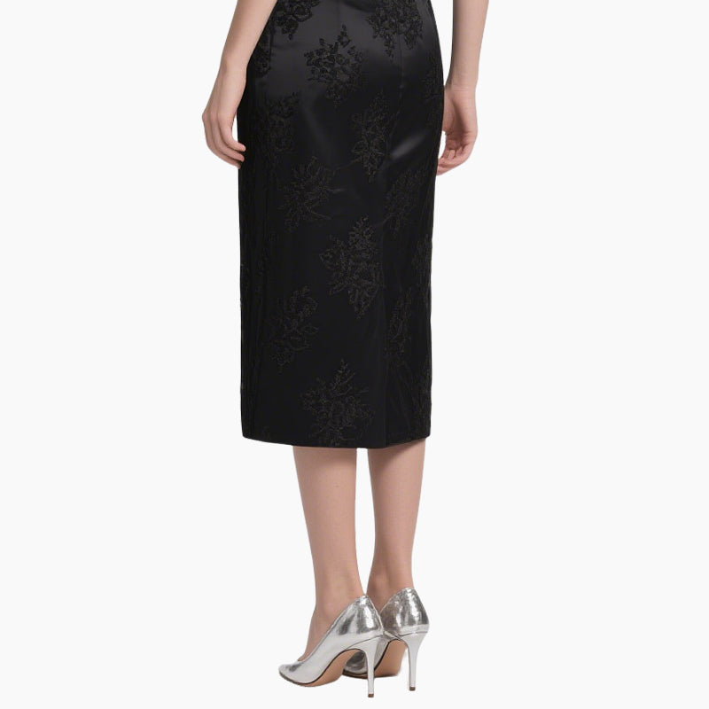 Women's Elegant Off-Shoulder Blouse & Embroidered Pencil Skirt Set
