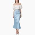 Elegant Off-Shoulder Crop Top & Embroidered Mermaid Skirt Set