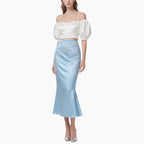 Elegant Off-Shoulder Crop Top & Embroidered Mermaid Skirt Set