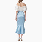 Elegant Off-Shoulder Crop Top & Embroidered Mermaid Skirt Set