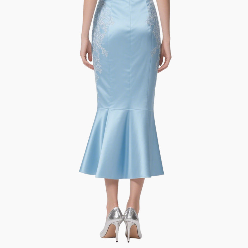 Elegant Off-Shoulder Crop Top & Embroidered Mermaid Skirt Set