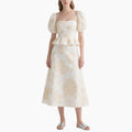 Women's Floral Square Neck Top with Elegant A-line Skirt