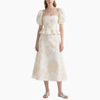 Women's Floral Square Neck Top with Elegant A-line Skirt