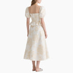 Women's Floral Square Neck Top with Elegant A-line Skirt