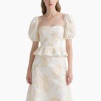 Women's Floral Square Neck Top with Elegant A-line Skirt