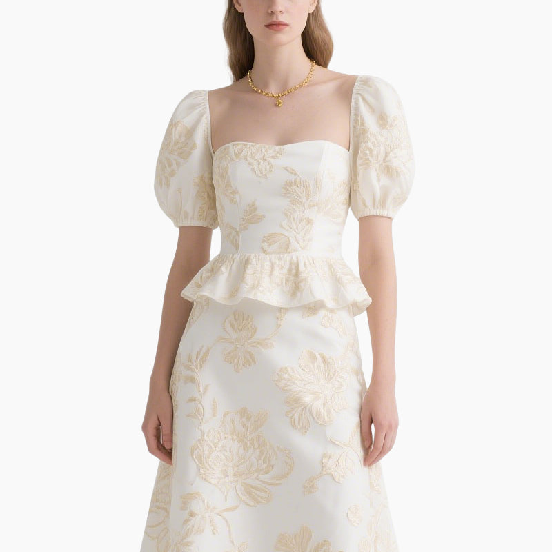Women's Floral Square Neck Top with Elegant A-line Skirt