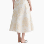 Women's Floral Square Neck Top with Elegant A-line Skirt