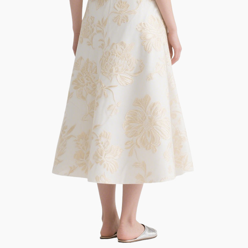 Women's Floral Square Neck Top with Elegant A-line Skirt