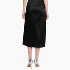 Women's Elegant Off-shoulder Satin Set with Bubble Sleeves & Embroidered Midi Skirt