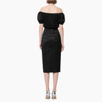 Women's Elegant Off-shoulder Satin Top & Embossed Pencil Skirt Set