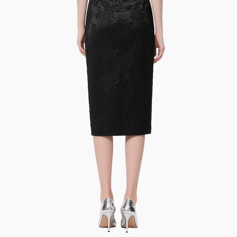 Women's Elegant Off-shoulder Satin Top & Embossed Pencil Skirt Set