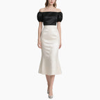 Elegant Women's Two-piece Set Black Off-shoulder Top with White Fish Tail Skirt