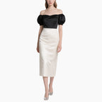 Women's Elegant Off-Shoulder Satin Top & Vintage White Skirt Set