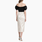 Women's Elegant Off-Shoulder Satin Top & Vintage White Skirt Set