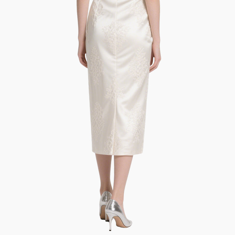 Women's Elegant Off-Shoulder Satin Top & Vintage White Skirt Set