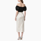 Women's Elegant Off-Shoulder Satin Top & Vintage White Skirt Set