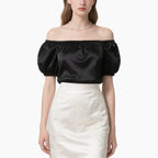 Women's Elegant Off-Shoulder Satin Top & Vintage White Skirt Set