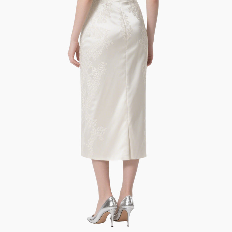 Women's Elegant Off-Shoulder Satin Top & Vintage White Skirt Set
