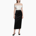 Chic Satin Off-Shoulder Top & Pleated Midi Skirt Set Elegant Two-Piece Outfit