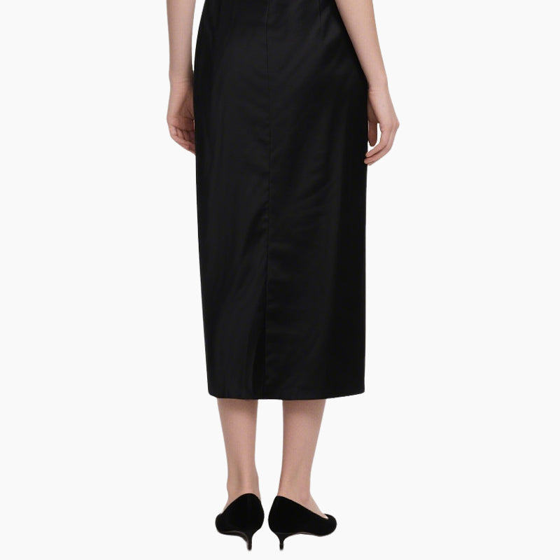 Chic Satin Off-Shoulder Top & Pleated Midi Skirt Set Elegant Two-Piece Outfit