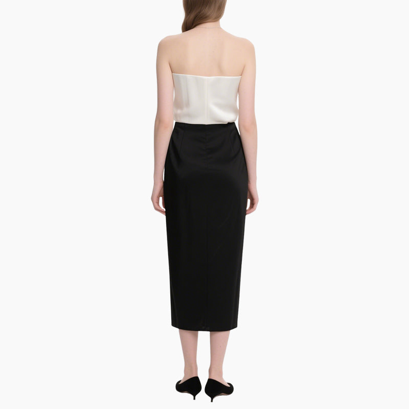 Elegant Women's Satin Tube Top & Ruched Midi Skirt Set