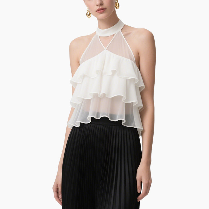 Women's Elegant Layered Ruffle Off-shoulder Top & Pleated Maxi Skirt Set