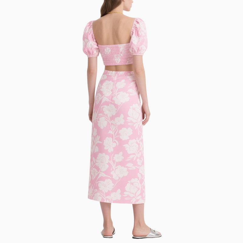 Women's Elegant Blossom Cropped Top & A-line Skirt Set Two Piece Outfit