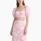 Women's Elegant Blossom Cropped Top & A-line Skirt Set Two Piece Outfit