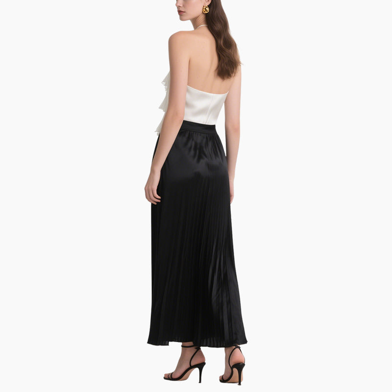 Elegant Layered Ruffle Blouse & Pleated Maxi Skirt Set Chic Two-Piece Women's Outfit