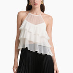 Elegant Layered Ruffle Blouse & Pleated Maxi Skirt Set Chic Two-Piece Women's Outfit