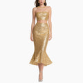Golden Bodycon Set Glittering Cutout Back & Mermaid Skirt