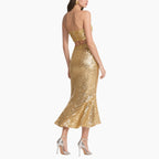 Golden Bodycon Set Glittering Cutout Back & Mermaid Skirt