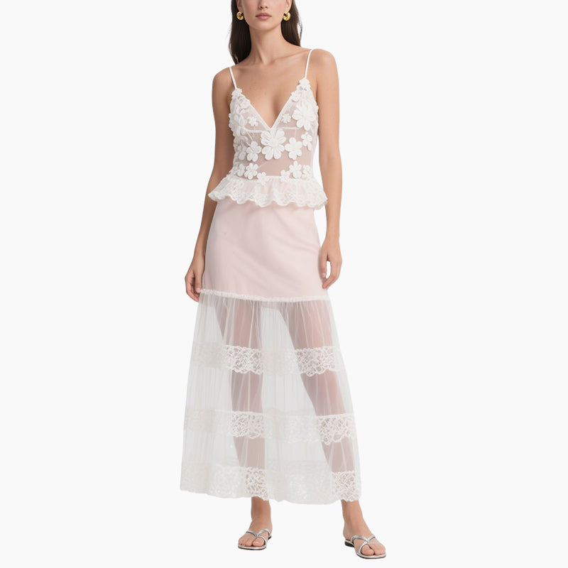 Embroidered Lace Cami Dress & Skirt Set Elegant Boho Layered Outfit