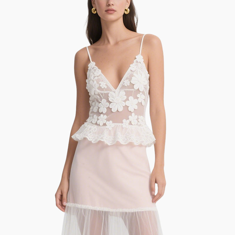 Embroidered Lace Cami Dress & Skirt Set Elegant Boho Layered Outfit
