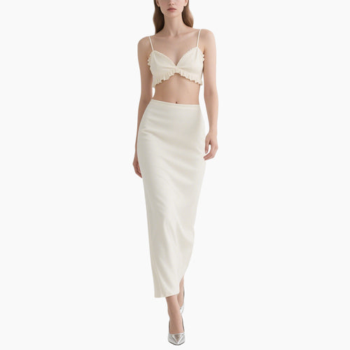 Chic Minimalist Ruffled Crop Top & Pencil Skirt Set