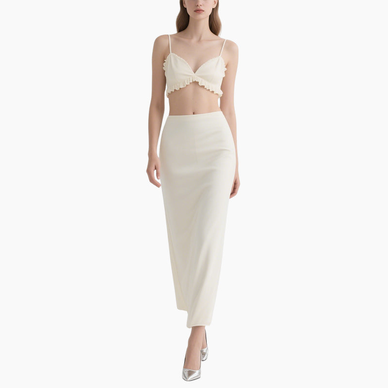 Chic Minimalist Ruffled Crop Top & Pencil Skirt Set
