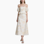 Women’s Floral Off Shoulder Top & Midi Skirt Set Elegant Two-Piece Outfit