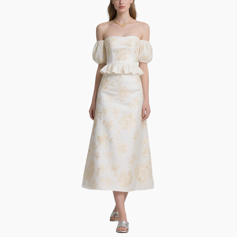 Women’s Floral Off Shoulder Top & Midi Skirt Set Elegant Two-Piece Outfit