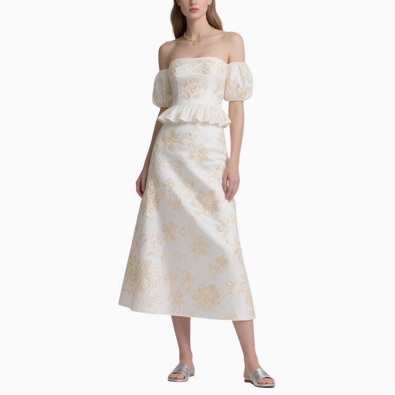 Women’s Floral Off Shoulder Top & Midi Skirt Set Elegant Two-Piece Outfit