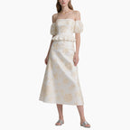 Women’s Floral Off Shoulder Top & Midi Skirt Set Elegant Two-Piece Outfit