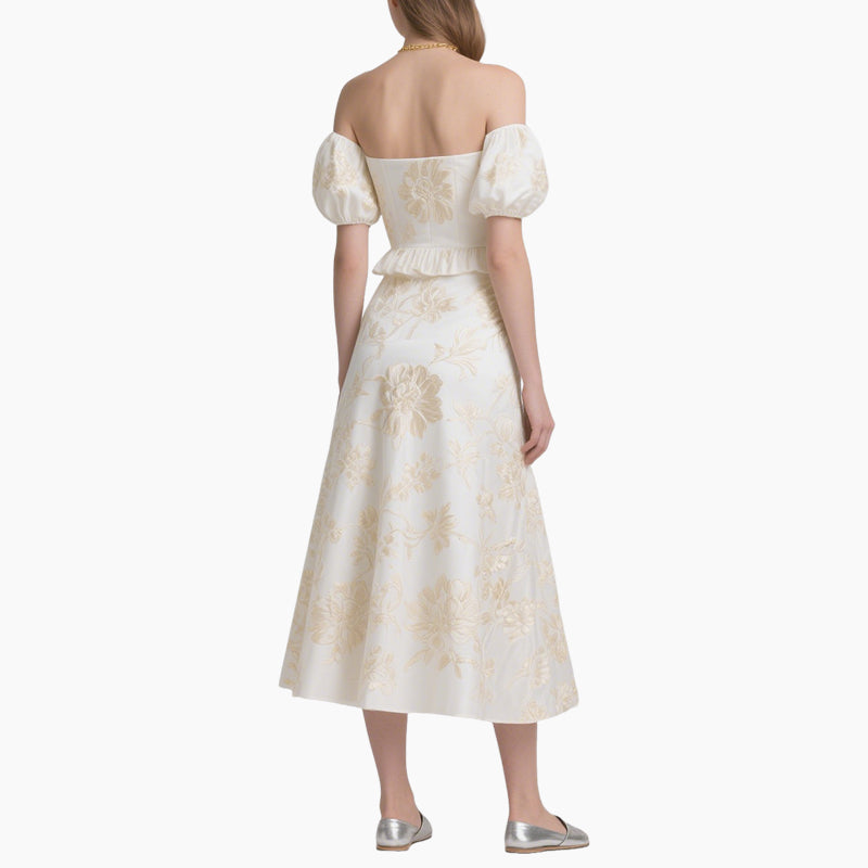 Women’s Floral Off Shoulder Top & Midi Skirt Set Elegant Two-Piece Outfit