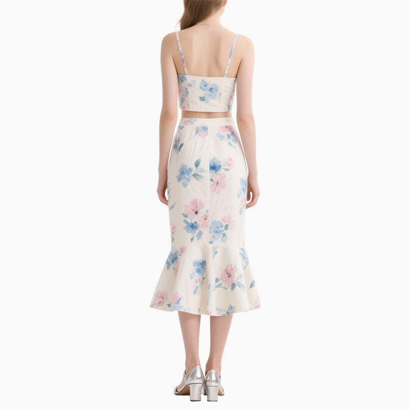 Women’s Floral Crop Top & High-Waisted Fish Tail Skirt Set