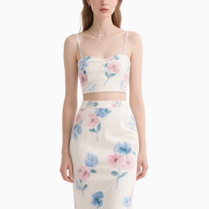 Women’s Floral Crop Top & High-Waisted Fish Tail Skirt Set