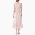 Floral Set Pink Sweetheart Neck Top & Elastic Waist Skirt Summer Women's Outfit