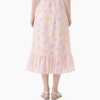 Floral Set Pink Sweetheart Neck Top & Elastic Waist Skirt Summer Women's Outfit