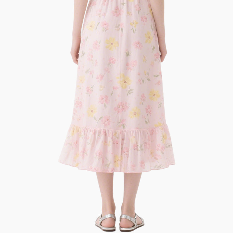 Floral Set Pink Sweetheart Neck Top & Elastic Waist Skirt Summer Women's Outfit