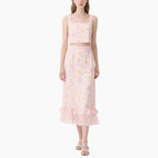 Women's Floral Crop Top & High-Waisted Ruffle Skirt Set Two-Piece Outfit